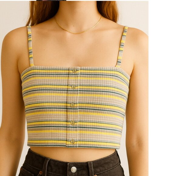 Olivaceous Tops - NWT Anthropologie Oliviaceous Spaghetti Strap Striped Yellow Green Crop Top M